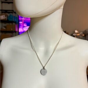 Coach Signature Poppy C Etched Coin Pendant .925 Sterling Silver Necklace